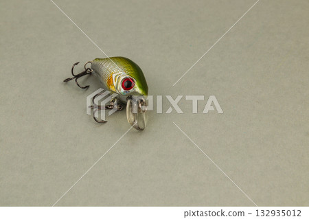Fishing lure with realistic colors on a neutral background for angling Fishing lure with realistic colors on a neutral background for angling 132935012