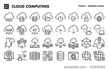 Cloud computing icon illustration set. EPS version can be edited to change line thickness, etc. Cloud computing icon illustration set. EPS version can be edited to change line thickness, etc. 132935063