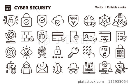 Cybersecurity icon illustration set. EPS version can be edited to change line thickness, etc. Cybersecurity icon illustration set. EPS version can be edited to change line thickness, etc. 132935064