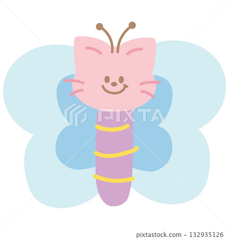 Cute illustration of pink cat with butterfly wings for animal decoration, insect, kitten cartoon, cat drawing, pet shop, vet, characters, comic, mascot, patch, brooch, foster home, adopt cat, nature 132935126