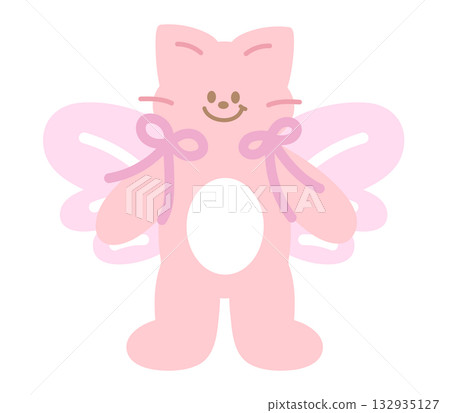Cute illustration of pink cat with butterfly wings, pink ribbon for animal decoration, kitten cartoon, cat drawing, pet shop, vet, characters, comic, mascot, patch, brooch, foster home, adopt cat Cute illustration of pink cat with butterfly wings, pink ribbon for animal decoration, kitten cartoon, cat drawing, pet shop, vet, characters, comic, mascot, patch, brooch, foster home, adopt cat 132935127