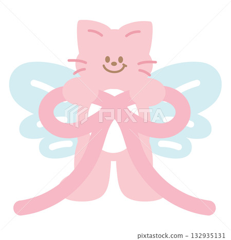 Cute illustration of pink cat with butterfly wings, pink ribbon for animal decoration, kitten cartoon, cat drawing, pet shop, vet, characters, comic, mascot, patch, brooch, foster home, adopt cat Cute illustration of pink cat with butterfly wings, pink ribbon for animal decoration, kitten cartoon, cat drawing, pet shop, vet, characters, comic, mascot, patch, brooch, foster home, adopt cat 132935131