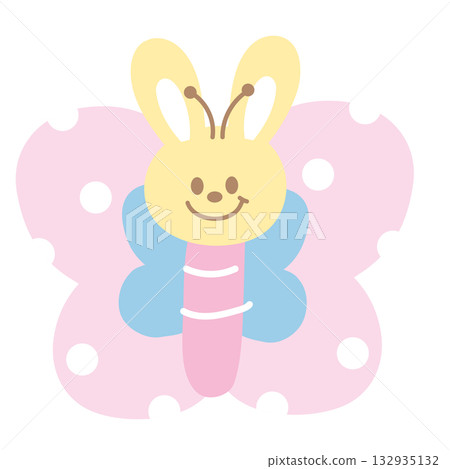 Cute illustration of bunny with butterfly wings for animal decoration, insect, rabbit cartoon, happy easter, pet shop, vet, characters, comic, mascot, patch, brooch, plush toy, kid doll, nature, zoo 132935132