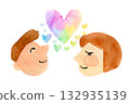 Watercolor illustration, hand-drawn illustration, portrait illustration, friendly couple 132935139