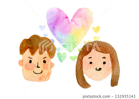 水彩插畫，手繪插畫，肖像插畫，友善的情侶 132935141