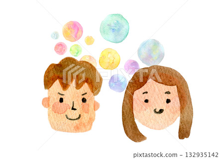 Watercolor illustration, hand-drawn illustration, portrait illustration, friendly couple 132935142