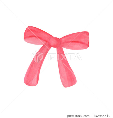 Set of hand-drawn watercolor bows and ribbons. Colored decorative bows for cards , decor 132935319