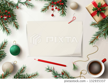 Holiday Letter: Blank Sheet on  Table, Ready for Your Wishes 132935337