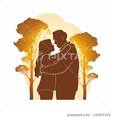 The girl hugs her grandfather. Grandfather's Hug: A Girl Shows Her Love with a Warm Embrace 132935339