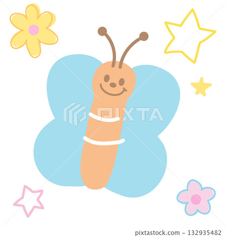 Cute illustration of pastel butterfly, stars, flowers for animal decoration, insect, cartoon, characters, comic, mascot, patch, brooch, plush toy, kid doll, nature, garden, floral print, blooming Cute illustration of pastel butterfly, stars, flowers for animal decoration, insect, cartoon, characters, comic, mascot, patch, brooch, plush toy, kid doll, nature, garden, floral print, blooming 132935482