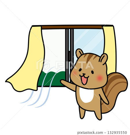 一隻松鼠打開窗戶通風。 132935550