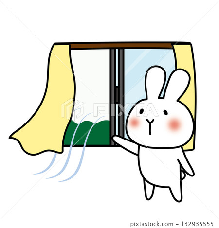 A white rabbit opens a window to ventilate 132935555