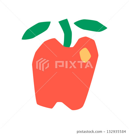 Flat cartoon vector illustration of stylized apple in naive childlike style with rough uneven edges. Playful imperfect shape for kids design, education materials, prints and decorative projects Flat cartoon vector illustration of stylized apple in naive childlike style with rough uneven edges. Playful imperfect shape for kids design, education materials, prints and decorative projects 132935584
