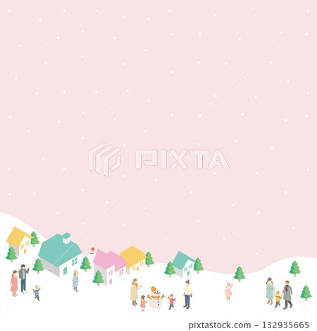 Isometric winter cityscape and family illustration background frame material Isometric winter cityscape and family illustration background frame material 132935665