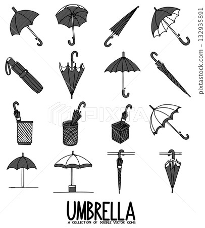 Umbrella Doodle vector icon set. Drawing sketch illustration hand drawn line eps10 Umbrella Doodle vector icon set. Drawing sketch illustration hand drawn line eps10 132935891