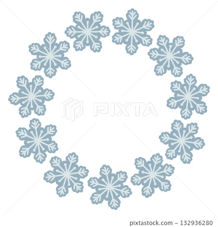 Vector illustration of cute snowflakes arranged in a circular frame. Winter holiday design, Christmas decoration, snowflake wreath, isolated on white background, perfect for greeting cards and prints Vector illustration of cute snowflakes arranged in a circular frame. Winter holiday design, Christmas decoration, snowflake wreath, isolated on white background, perfect for greeting cards and prints 132936280