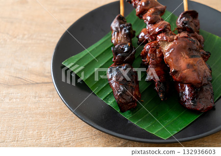 grilled chicken liver skewer in Asian style grilled chicken liver skewer in Asian style 132936603