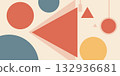 Abstract design featuring circles and a large triangle with a light beige background color scheme 132936681