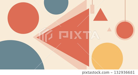 Abstract design featuring circles and a large triangle with a light beige background color scheme Abstract design featuring circles and a large triangle with a light beige background color scheme 132936681