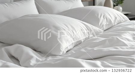 Fluffy White Bedding Close Up Texture Duvet Pillows Comfortable Cozy Bedroom Detail Soft Fabric Cotton Linen Clean Fresh Morning Light Fluffy White Bedding Close Up Texture Duvet Pillows Comfortable Cozy Bedroom Detail Soft Fabric Cotton Linen Clean Fresh Morning Light 132936722