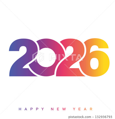 Modern Happy New Year 2026 with colorful gradient typography. Vector Modern Happy New Year 2026 with colorful gradient typography. Vector 132936793