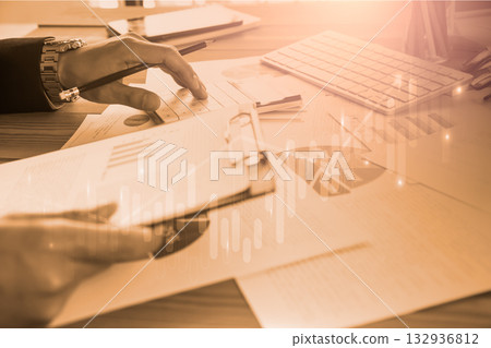 Stock market or forex trading graph and candlestick chart suitable for financial investment concept. Economy trends background for business idea and all art work design. Abstract finance background. 132936812