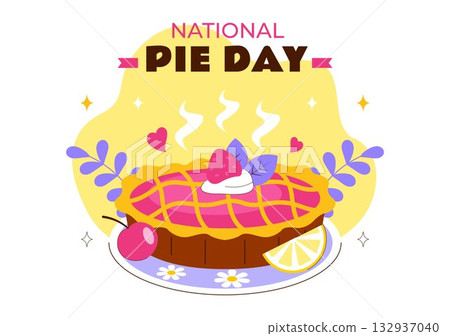 National Pie Day Vector Illustration On January 23 Featuring Delicious Pastry Shells And Various Fillings In a Flat Style Cartoon Background 132937040