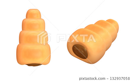 3DCG render of a chocolate cornet. A realistic and delicious-looking bread illustration. 3DCG render of a chocolate cornet. A realistic and delicious-looking bread illustration. 132937058