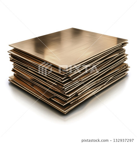 Stacked Copper Sheets Highlighting Smooth Surface and Reflective Texture Stacked Copper Sheets Highlighting Smooth Surface and Reflective Texture 132937297