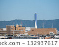 Hannan University and the chimney of a waste incineration plant in Matsubara City, Osaka Prefecture 132937617