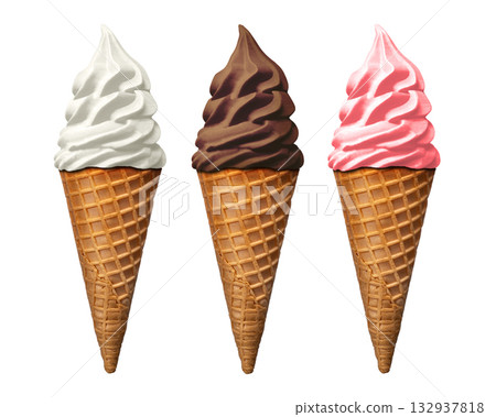 Three types of soft serve ice cream 132937818