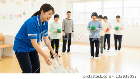 Development Facility for People with Disabilities - Users and support staff enjoying bowling during indoor recreational activities - Care and Welfare 132938052