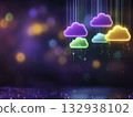Colorful Floating Clouds with Glittering Lights and Dreamy Background 132938102