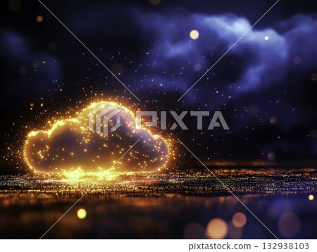 Enchanting Cloud Illumination with Glowing Particles in Dark Background 132938103