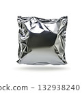 Shiny Metallic Silver Foil Package with Wrinkled Texture and Reflection 132938240