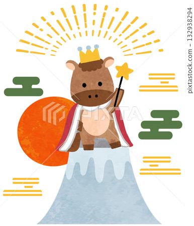 Cute horse on Mount Fuji, Year of the Horse 2026 New Year's card icon illustration 132938294