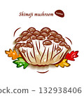 Shimeji mushrooms and autumn leaves | Cute mushroom pop art illustration 132938406