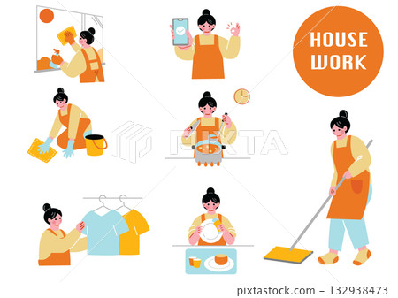女人做家務的插圖集 女人做家務的插圖集 132938473