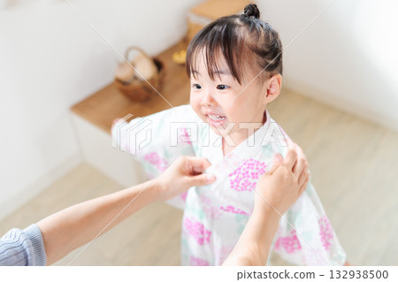 A 2-year-old girl wearing a yukata. Children's yukata dressing 132938500