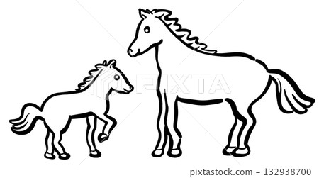 可愛的母子騎馬插畫，單色 132938700