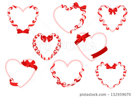 一組用絲帶包裹的心形相框插圖 132939070