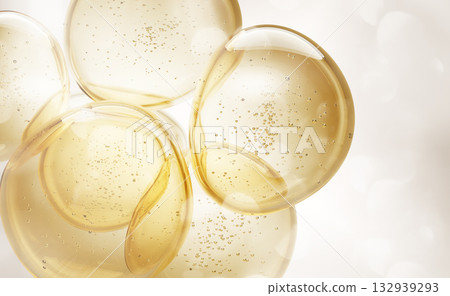 3d oil drops texture, omega bubbles, gold liquid skincare, essential droplets. Cosmetic beauty background with yellow transparent dribs. Abstract honey, syrup or juice blobs top view. 3D illustration 3d oil drops texture, omega bubbles, gold liquid skincare, essential droplets. Cosmetic beauty background with yellow transparent dribs. Abstract honey, syrup or juice blobs top view. 3D illustration 132939293