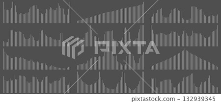 Simple line waveform set on black background for sound, audio, music, vibration, etc. 132939345