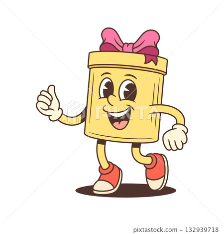 Happy Cartoon Gift Box Character With Tongue Out Giving Thumbs Up Vector Illustration 132939718