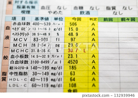 Health checkup result report Blood test Health checkup result report Blood test 132939946