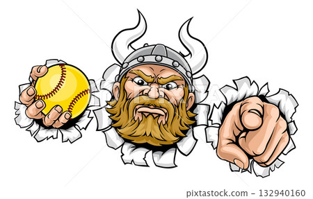 Viking Softball Ball Sports Team Mascot Man Viking Softball Ball Sports Team Mascot Man 132940160