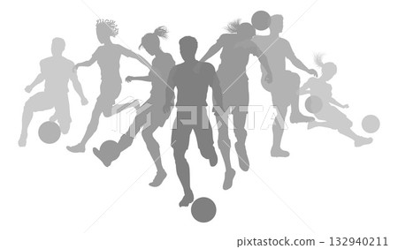 Soccer Football Players Men Women Silhouettes Soccer Football Players Men Women Silhouettes 132940211
