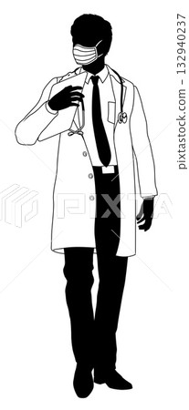 Doctor Man and Clipboard Medical Silhouette Person 132940237