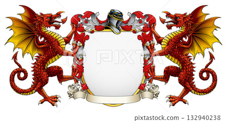 Welsh Dragon Coat of Arms Crest Heraldic Shield Welsh Dragon Coat of Arms Crest Heraldic Shield 132940238