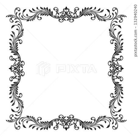 Filigree Heraldic Crest Motif Floral Pattern Frame 132940240